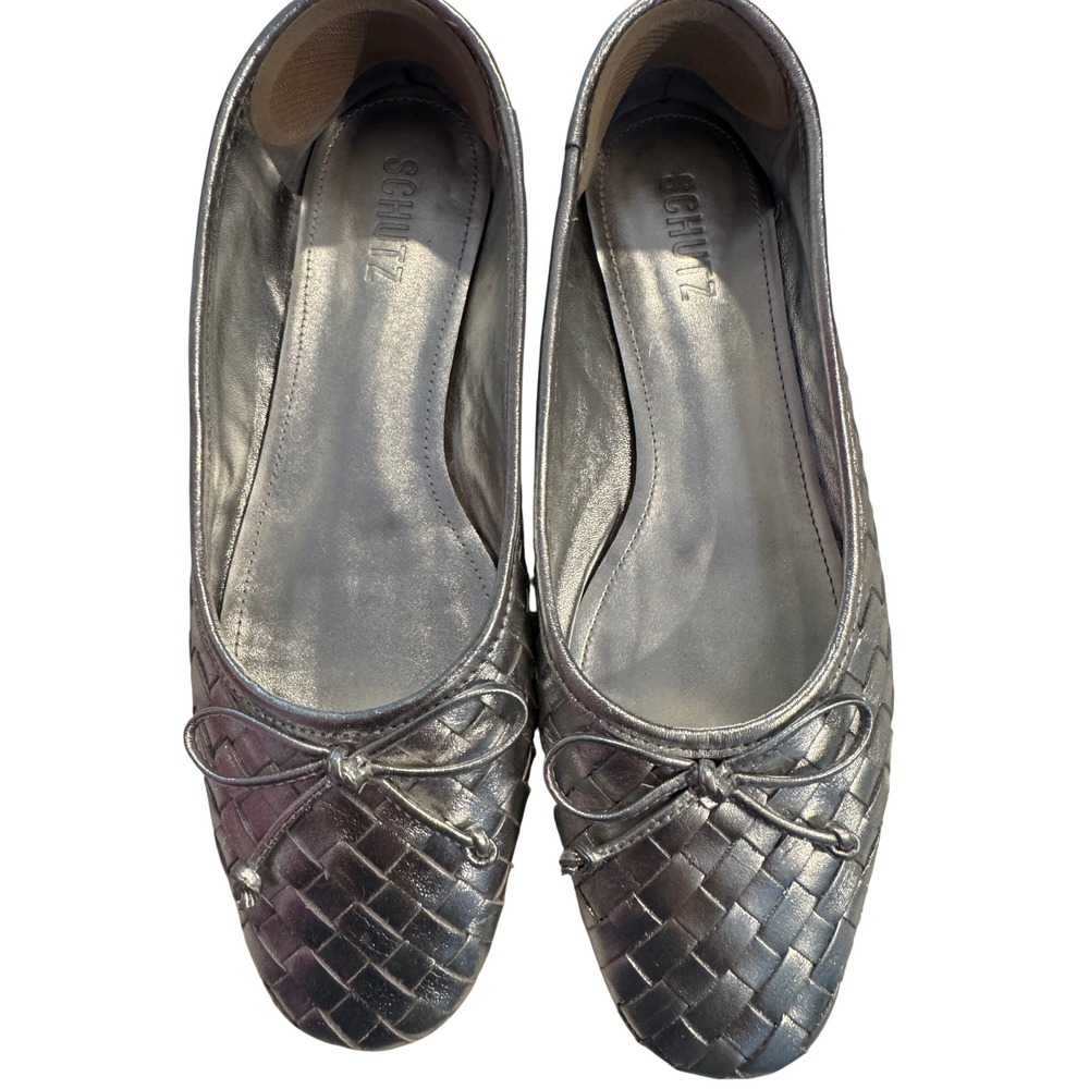 SCHUTZ Metallic Woven Ballet Flats in Silver